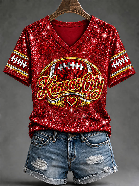Women's Football Gameday Gift For Football Fans Print V-Neck Tee