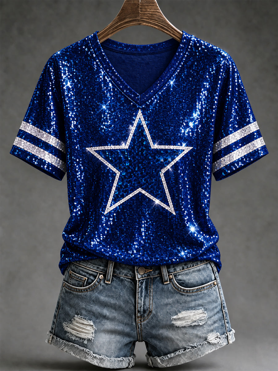 Women's Football Gameday Gift For Football Fans Casual V-Neck Tee