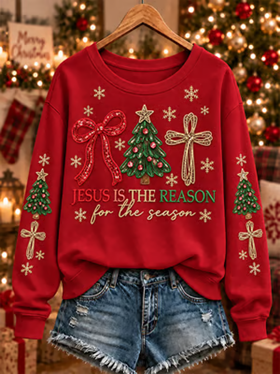 Women's Jesus Christmas Tree Printed Regular Sweatshirt