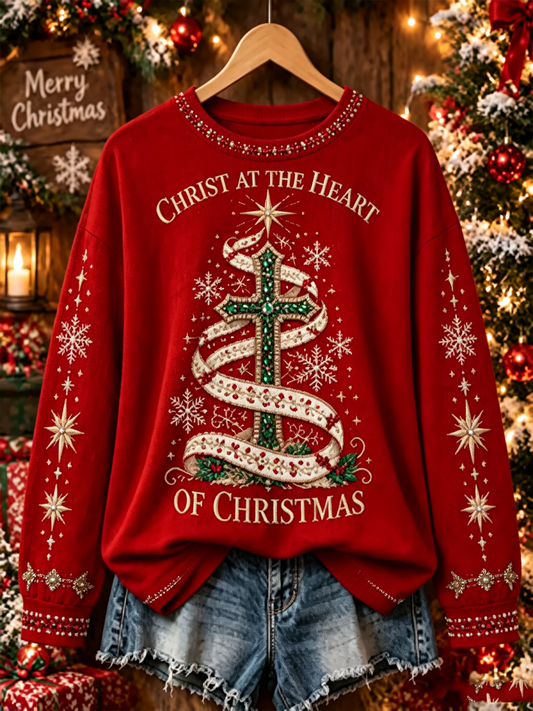 Women's Jesus Christmas Tree Printed Regular Sweatshirt
