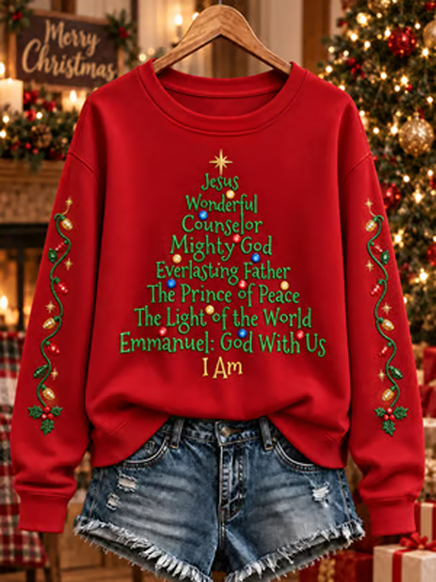Women's Jesus Christmas Tree Printed Regular Sweatshirt