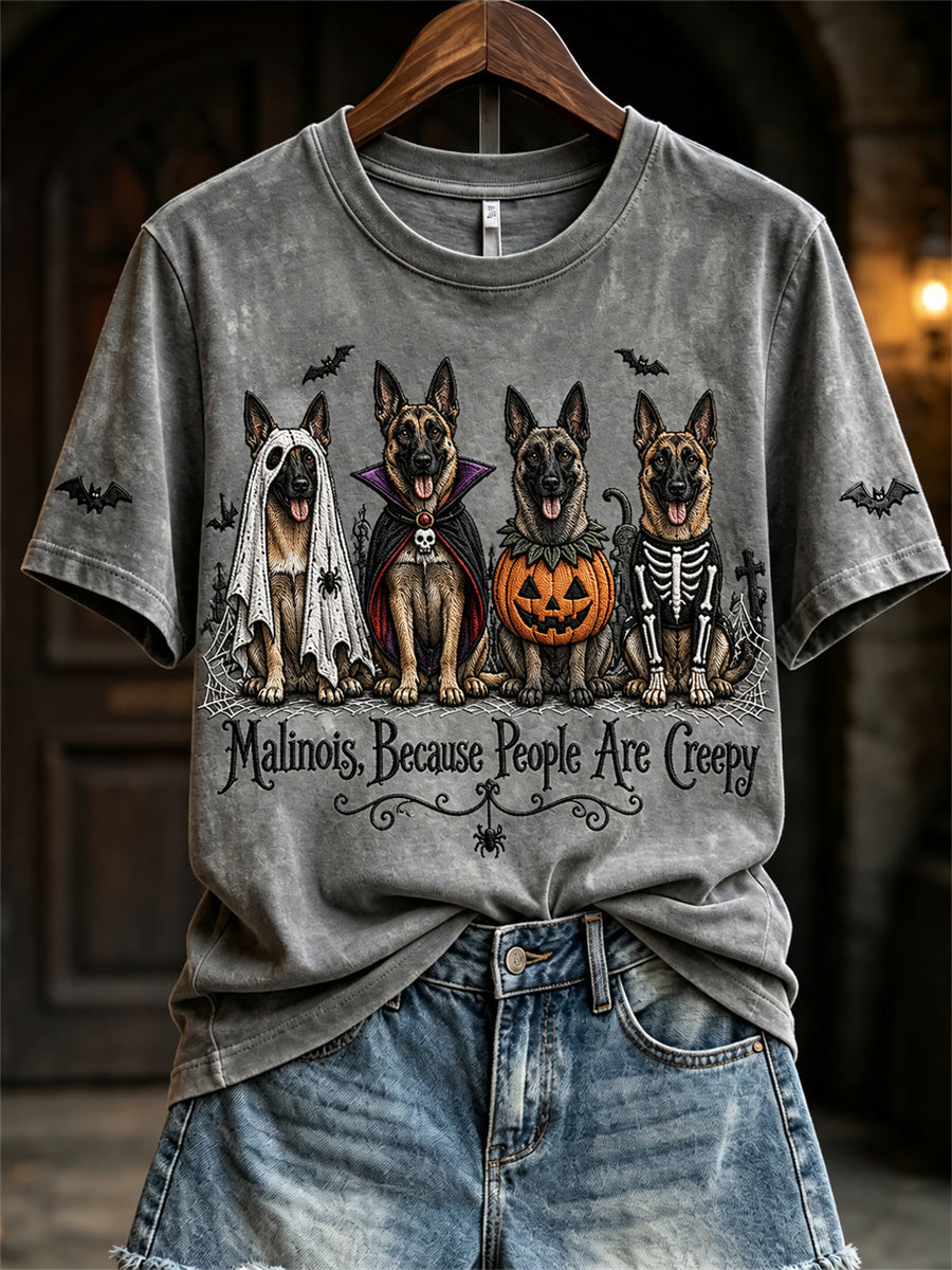 Women's Malinois Because People Are Creepy Halloween Dogs Print short-sleeved T-shirt