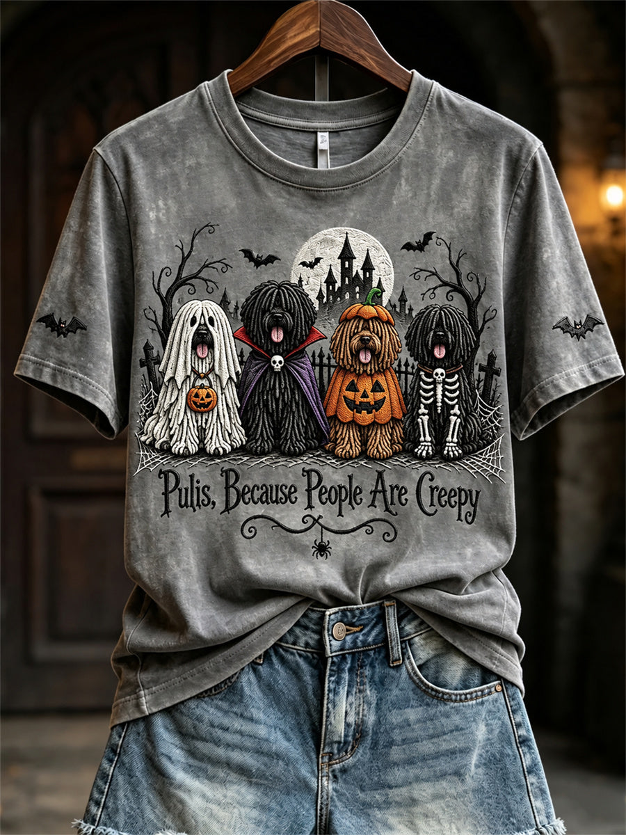 Women's Pulis Because People Are Creepy Halloween Dogs Print short-sleeved T-shirt