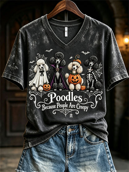 Women's Poodles Because People Are Creepy Halloween Dogs Print short-sleeved T-shirt
