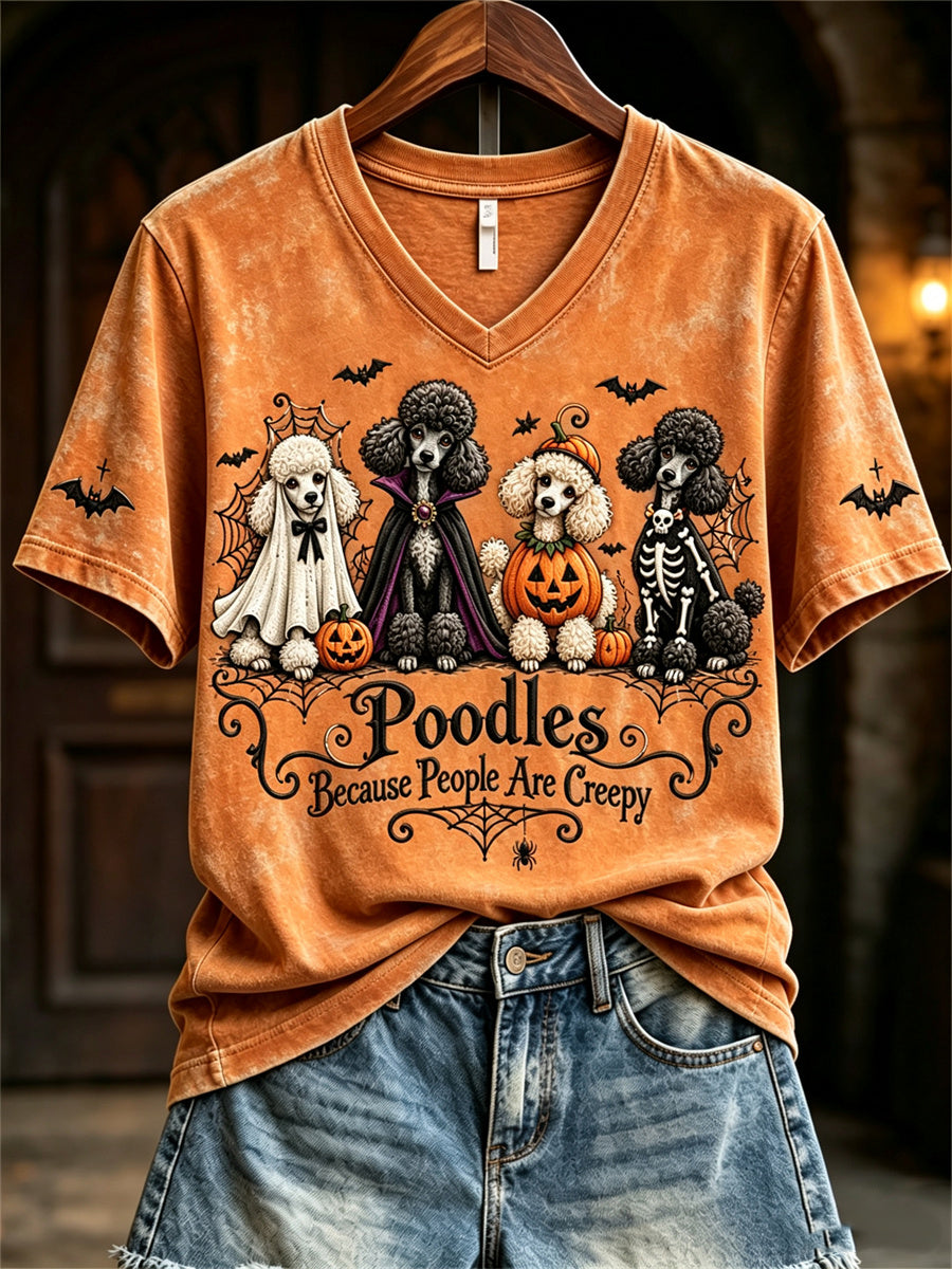 Women's Poodles Because People Are Creepy Halloween Dogs Print short-sleeved T-shirt