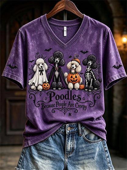 Women's Poodles Because People Are Creepy Halloween Dogs Print short-sleeved T-shirt
