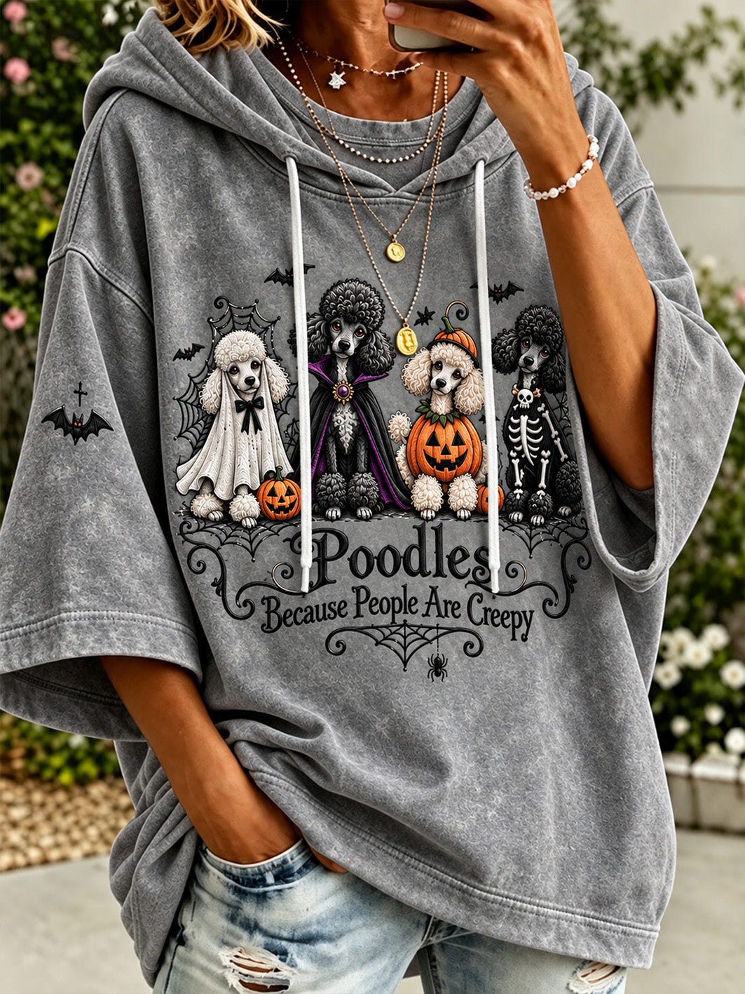 Women’s Halloween-Themed Dog Pattern Casual  Hoodie