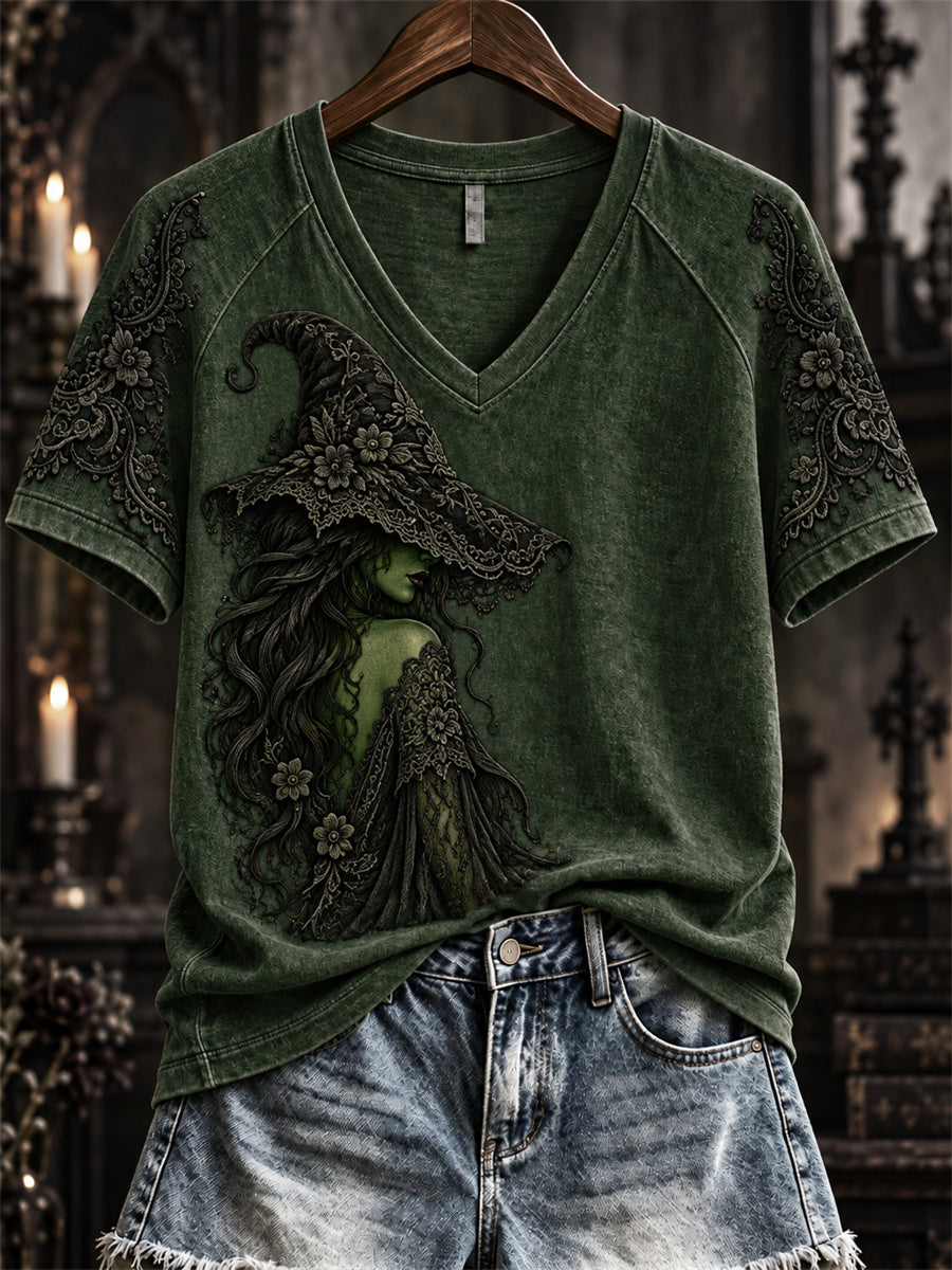 Women's Halloween Gothic Witch Lace Art Print short-sleeved T-shirt