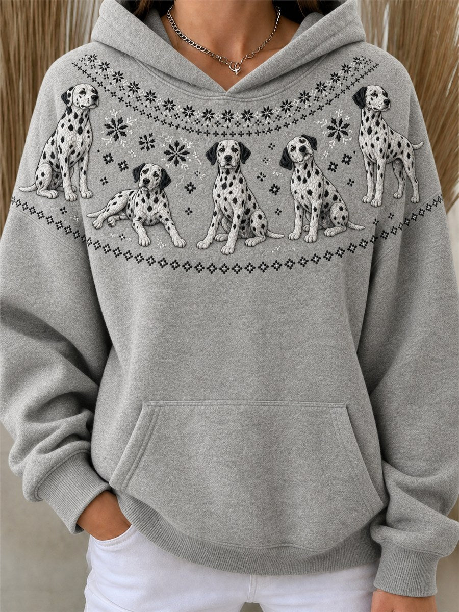 Women's Vintage Dalmatian Dogs Yoke Isle Pattern Print Oversize Hoodies