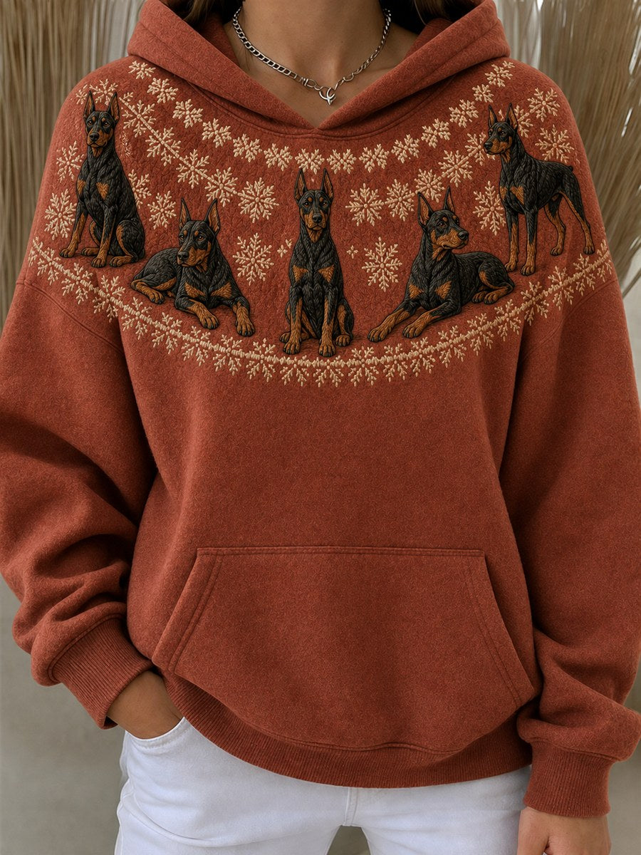 Women's Vintage Doberman Pinscher Dogs Yoke Isle Pattern Print Oversize Hoodies