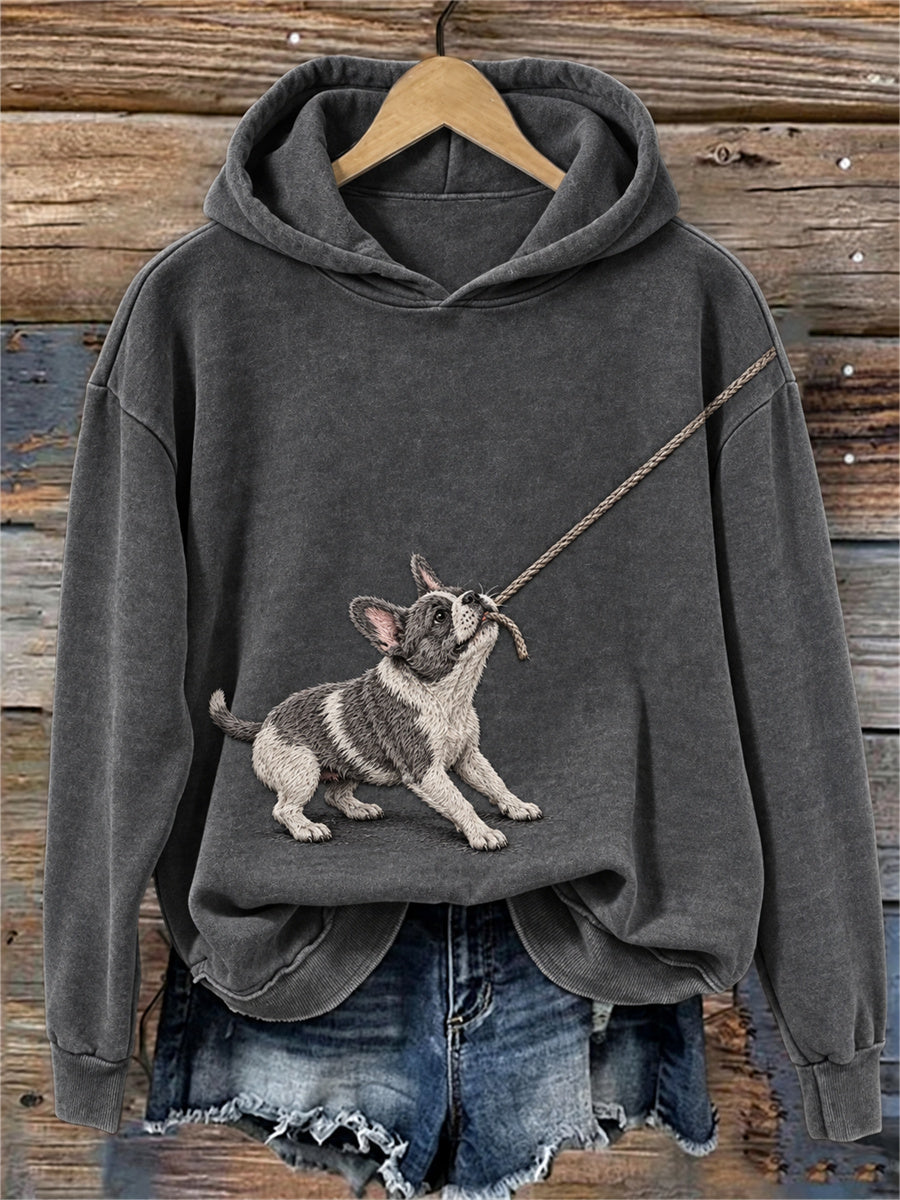 Women's Funny French Bulldog with Rope Print Cozy Hoodie