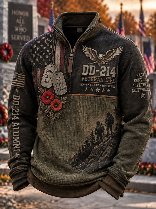 Men's Veterans Day Print Casual Stand-Collar Sweatshirt
