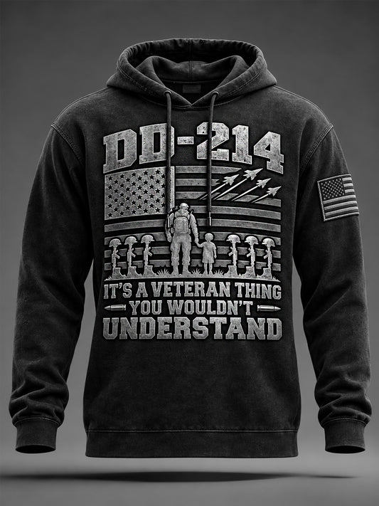 Men's DD-214 It's A Veteran Thing You Wouldn't Understand US Flag Print Veterans Day Casual Hoodie