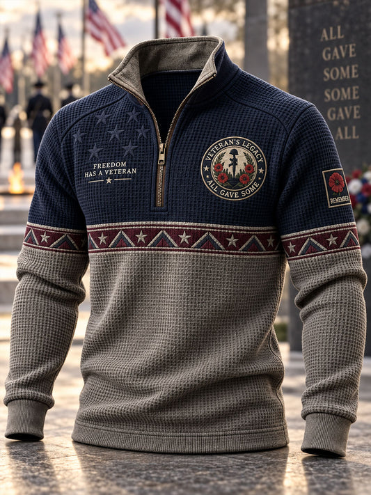 Men's Veterans Day Print Casual Stand-Collar Sweatshirt