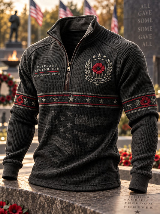 Men's Veterans Day Print Casual Stand-Collar Sweatshirt