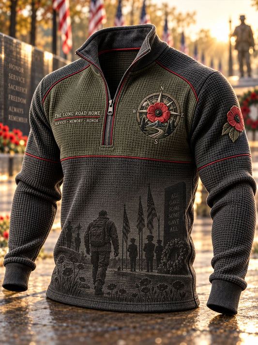 Men's Veterans Day Print Casual Stand-Collar Sweatshirt