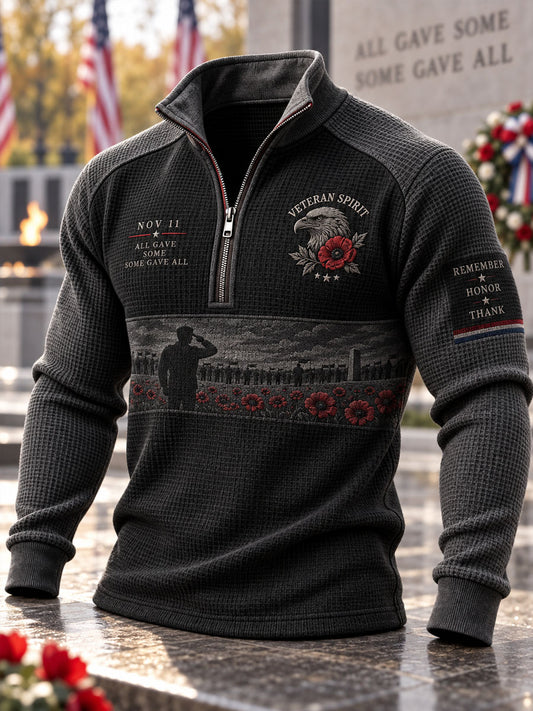 Men's Veterans Day Print Casual Stand-Collar Sweatshirt