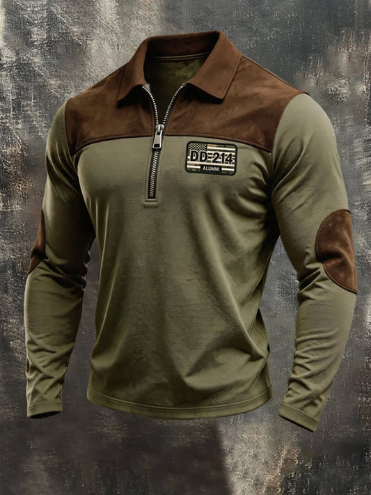 Men's Casual Veterans Day Print Zip-up Sweatshirt
