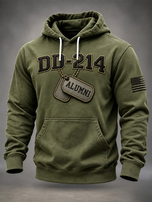 Men's Veterans Day DD-214 Alumni US Flag Print Casual Oversized Drop-Shoulder Hoodie With Pockets