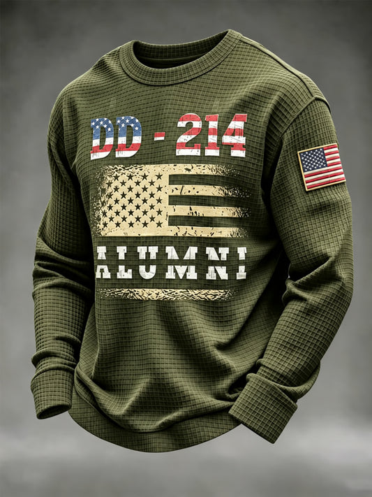 Men's Veterans Day DD-214 Alumni US Flag Print Casual Waffle Sweatshirt