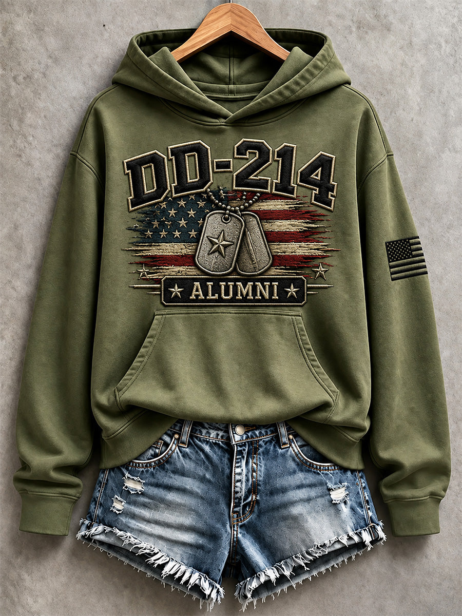 Women's Veterans Day DD-214 Alumni US Flag Print Casual Hoodies