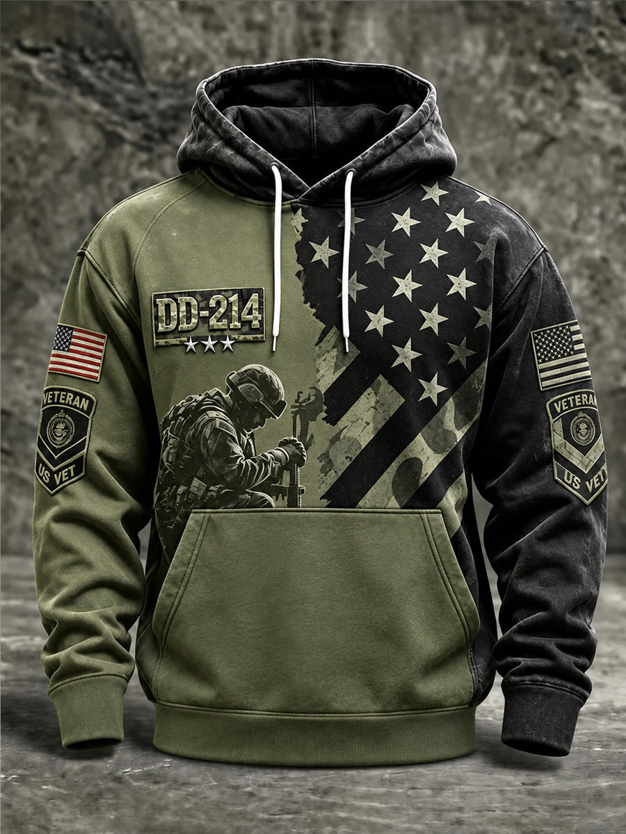 Men's Veterans Day DD-214 Alumni US Flag Print Casual Hoodie