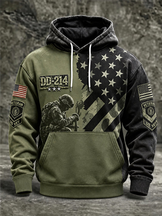 Men's Veterans Day DD-214 Alumni US Flag Print Casual Hoodie