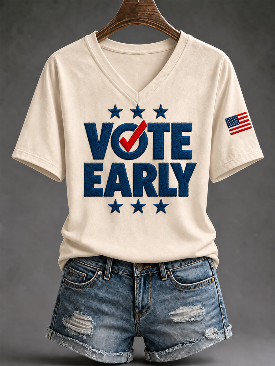 Women's Vote Print V-Neck Tee