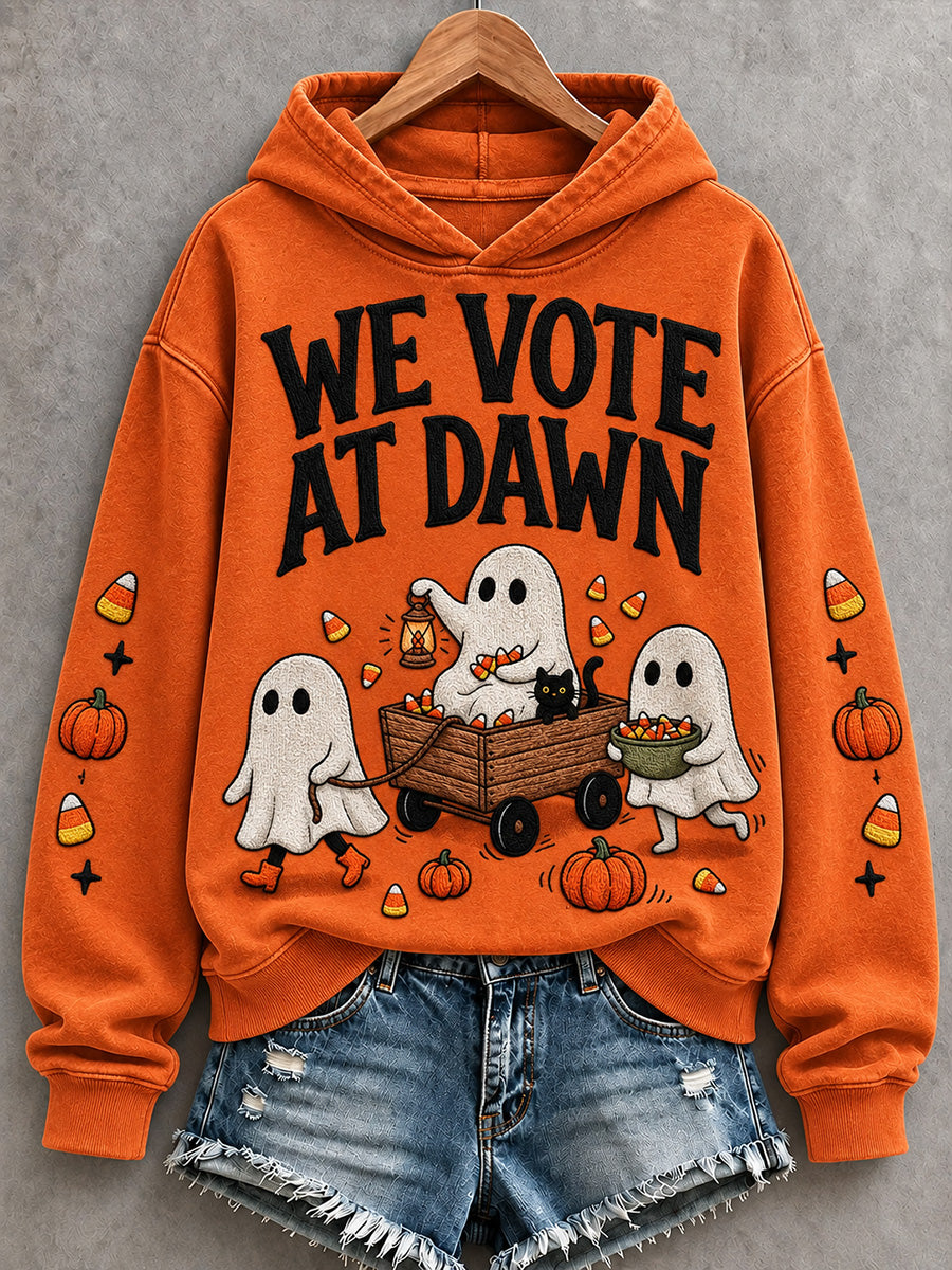 Women's We Vote At Dawn Halloween Ghost Print Cozy Hoodie