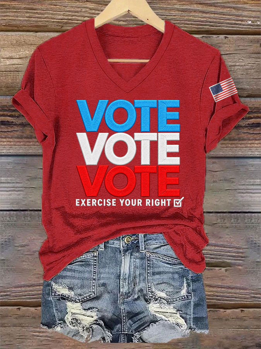 Women's Vote Vote Vote Exercise Your Right Casual V-Neck Tee