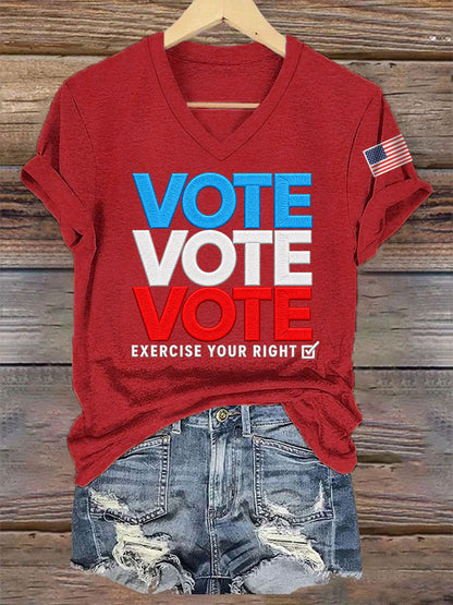 Women's Vote Vote Vote Exercise Your Right Casual V-Neck Tee