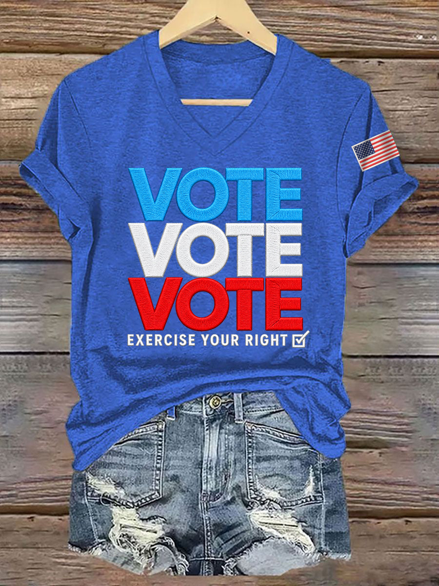 Women's Vote Vote Vote Exercise Your Right Casual V-Neck Tee