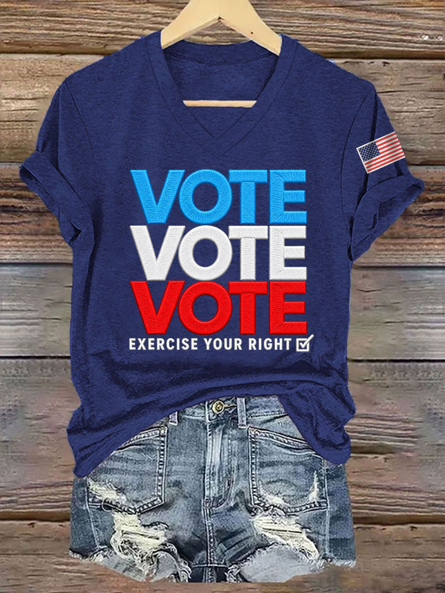 Women's Vote Vote Vote Exercise Your Right Casual V-Neck Tee