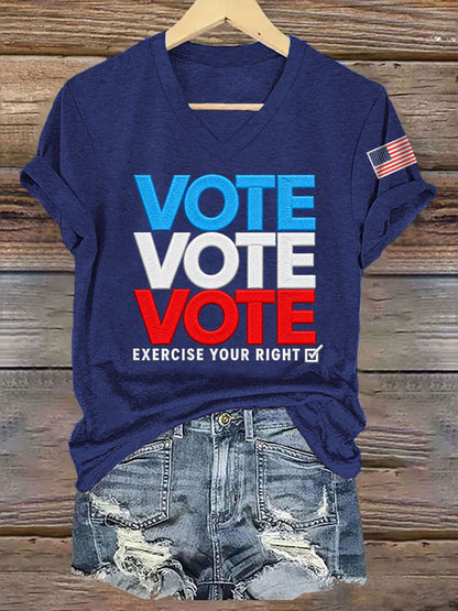 Women's Vote Vote Vote Exercise Your Right Casual V-Neck Tee