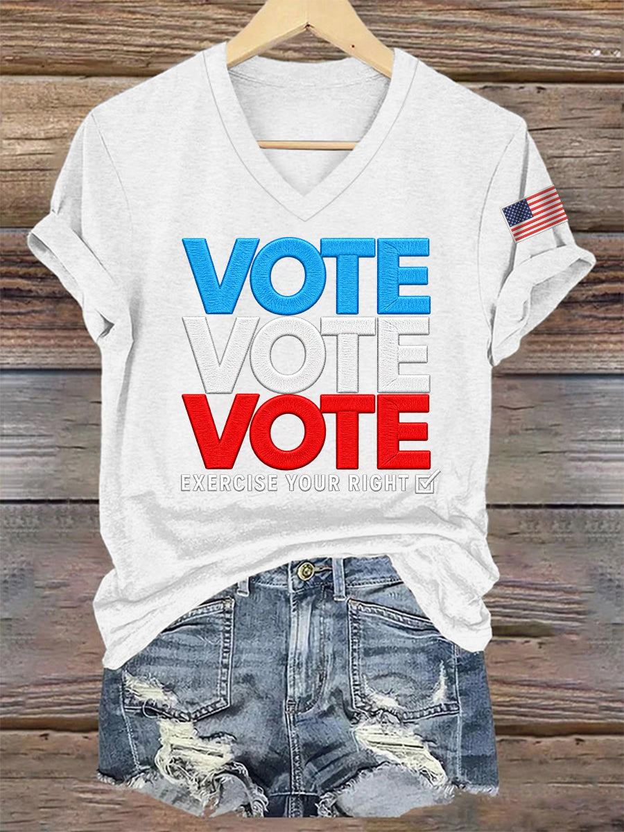 Women's Vote Vote Vote Exercise Your Right Casual V-Neck Tee
