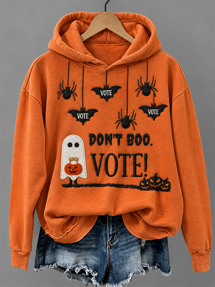 Women's Don't Boo Vote Halloween Ghost Print Cozy Hoodie