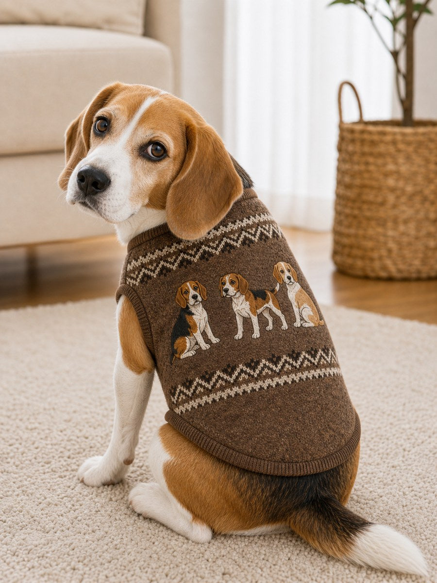 Vintage Beagle Dogs Isle Pattern Print Pet Sleeveless Vest