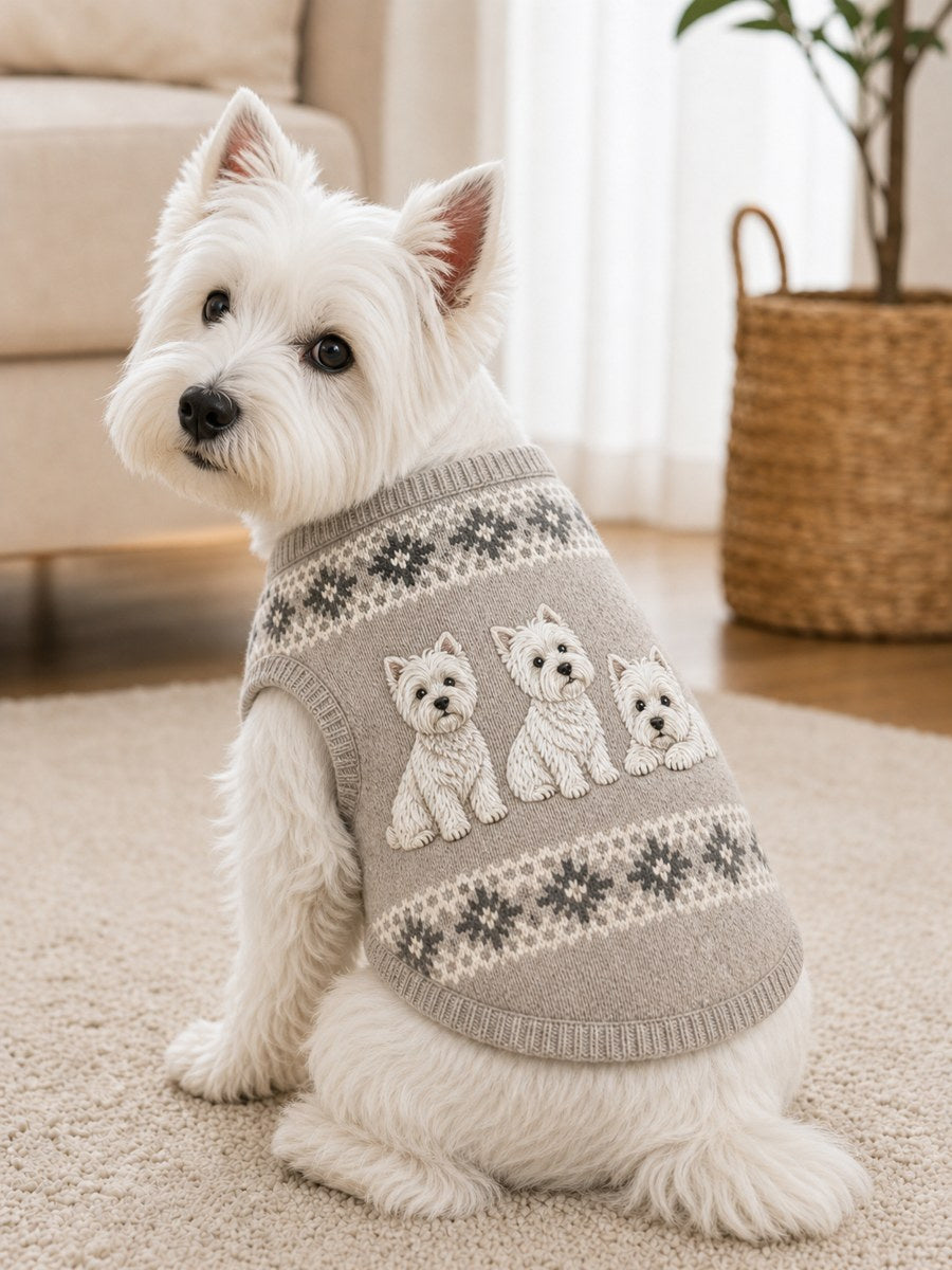 Vintage West Highland White Terrier Dogs Isle Pattern Print Pet Sleeveless Vest