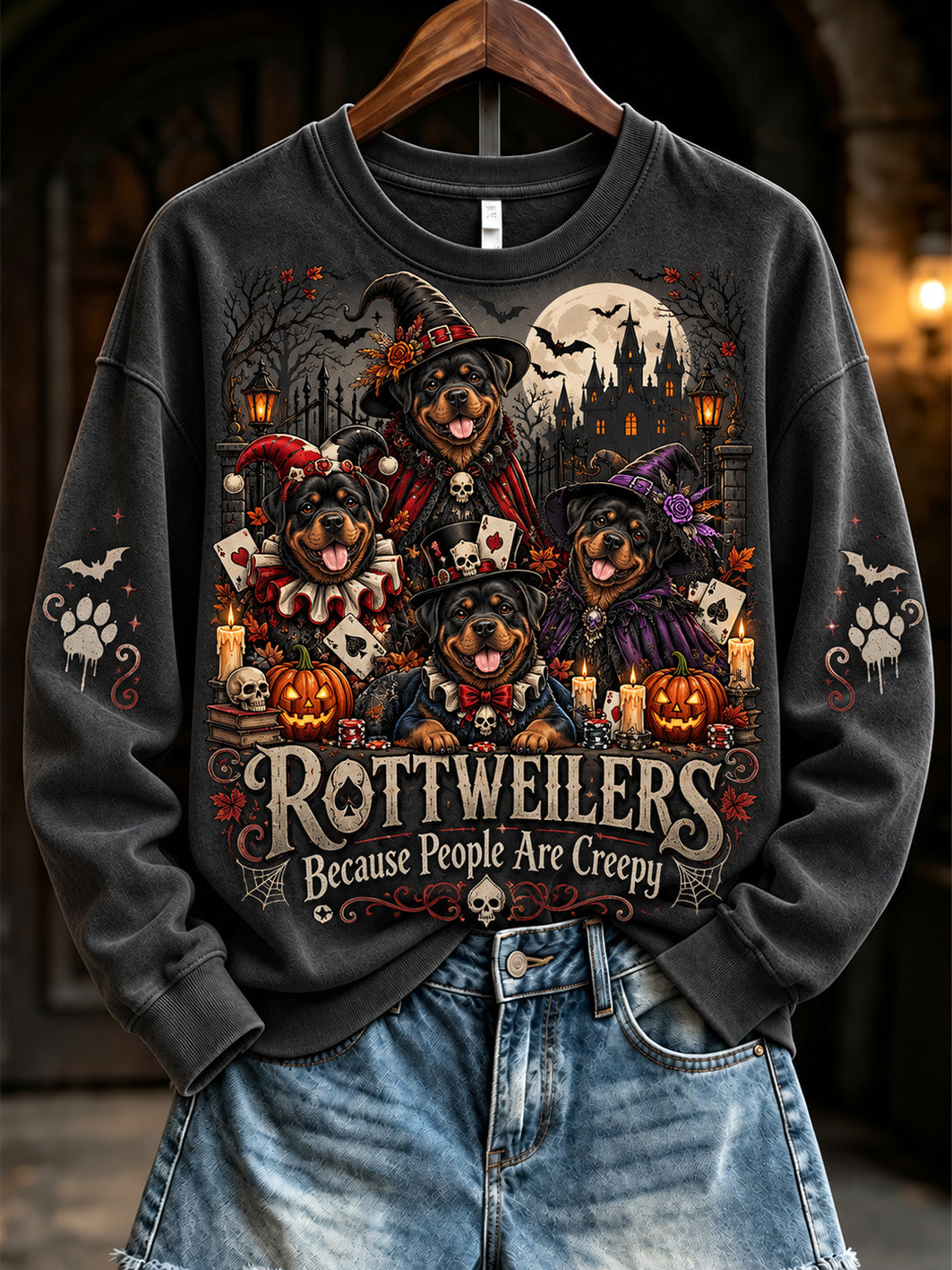 Women's Rottweilers Because People Are Creepy Halloween Dogs Print Regular Sweatshirt