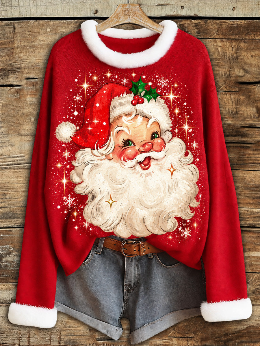 Women's Santa Claus Print Casual Crew Neck Sweater