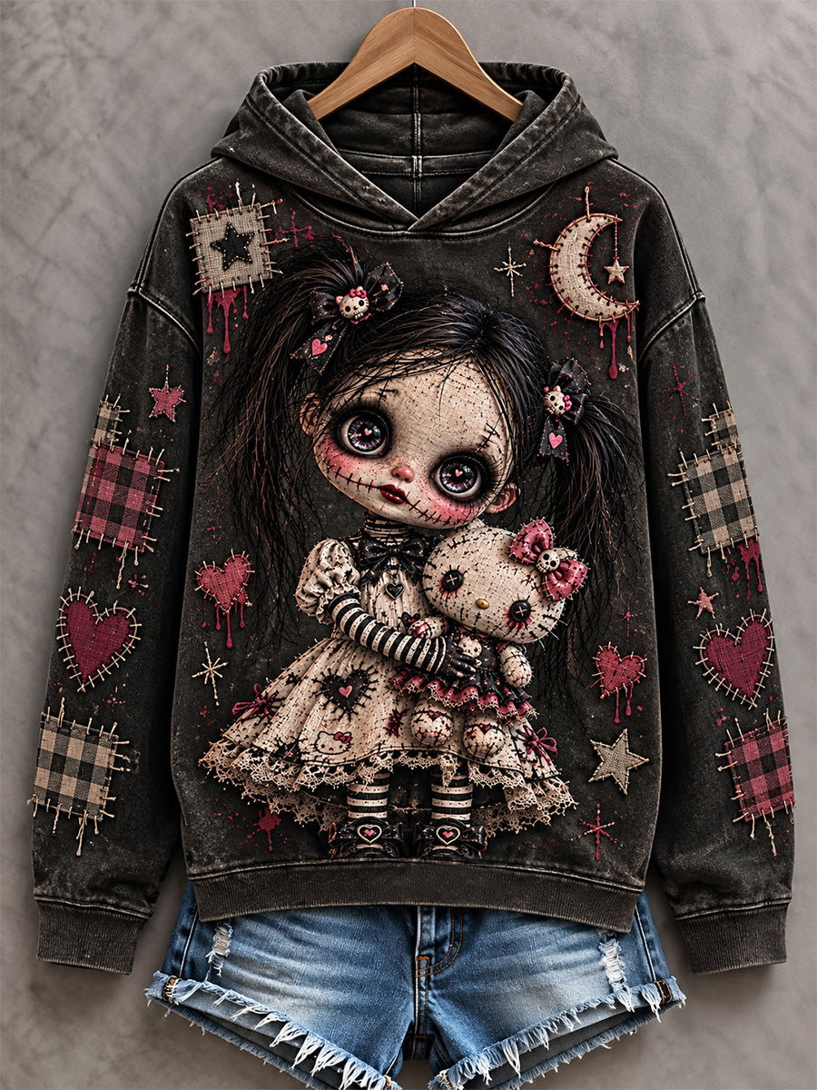 Women's Halloween Creepy Dolls Patchwork Print Casual Off-Shoulder Sweatshirt