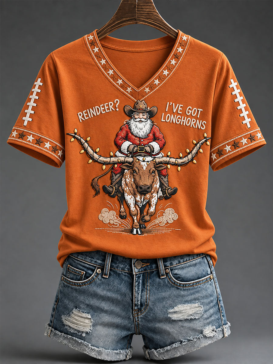 Women's Football Game Day Christmas Fun Print T-Shirt