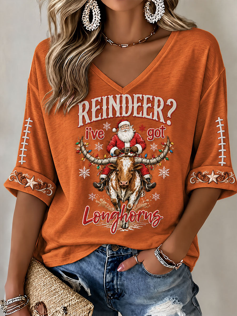 Women's Football Game Day Christmas Fun Print T-Shirt