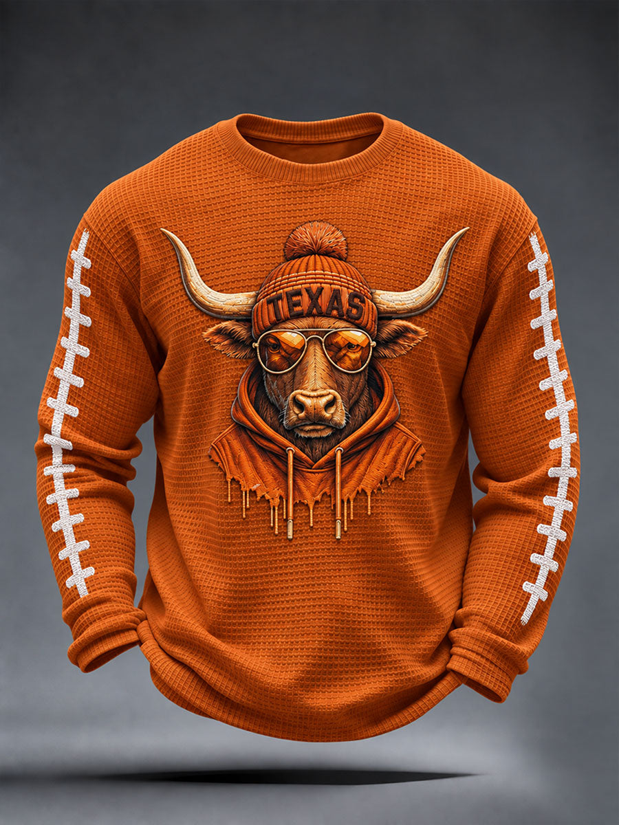 Men's Football Game Day Casual Waffle Long Sleeve T-Shirt