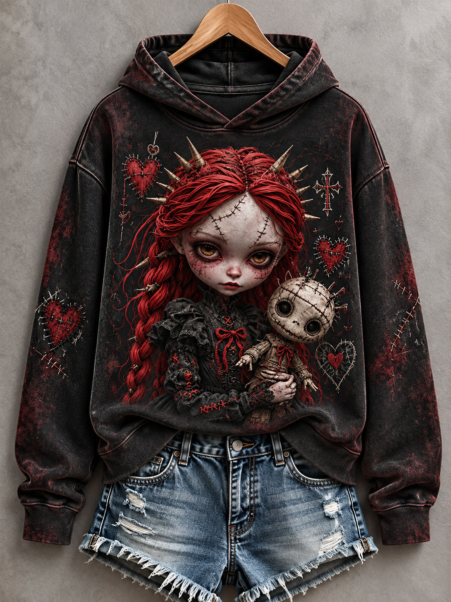 Women's Halloween Creepy Dolls Print Casual Hoodie