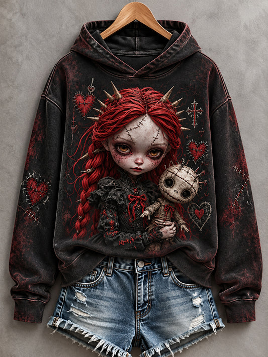 Women's Halloween Creepy Dolls Print Casual Hoodie