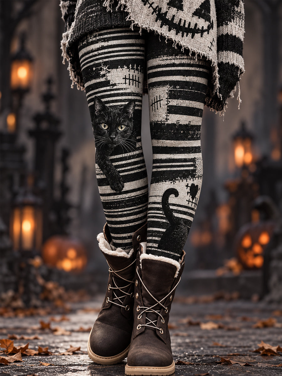 Women's Halloween Black Cat Print Leggings