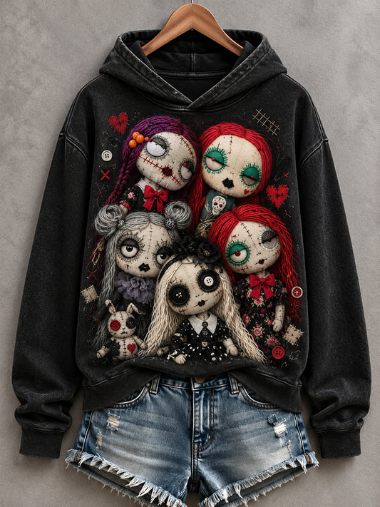 Women's Halloween Creepy Dolls Print Casual Hoodie