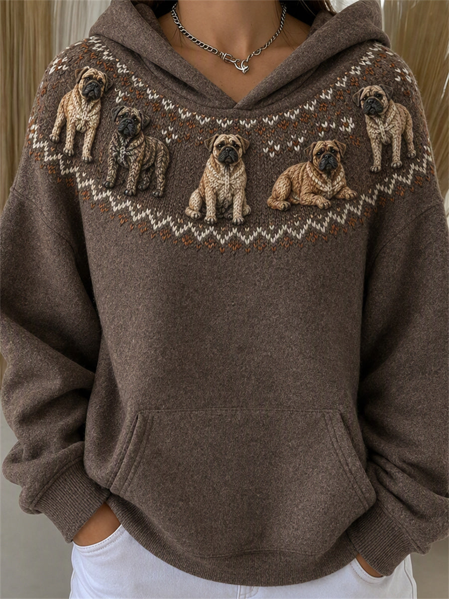 Women's Vintage Mastiff Dogs Yoke Isle Print Cozy Hoodie