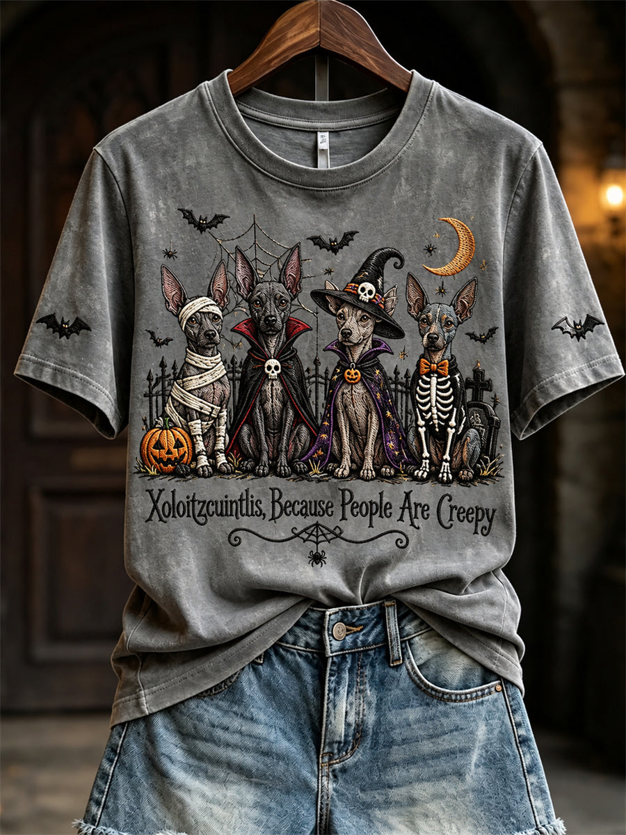 Women's Xoloitzcuintlis Because People Are Creepy Halloween Dogs short-sleeved T-shirt
